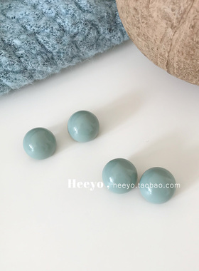 heeyo  海盐奶蓝/ 温柔气质淡蓝色复古耳夹ins韩风圆形银耳钉耳环