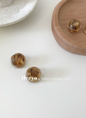 heeyo 秋日琥珀/ 复古晕染琥珀色耳环法式时髦小众棕色耳夹银耳钉
