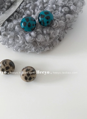 heeyo 豹纹豆丁/ 秋冬日常圆形豹纹银耳钉韩国复古通勤百搭耳环女