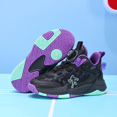 儿童旋转纽扣篮球鞋网面透气防滑