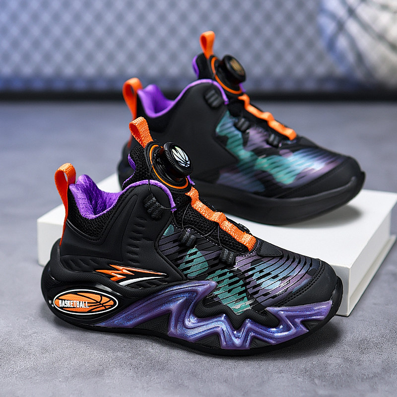 男童篮球鞋儿童旋转纽扣运动鞋秋冬新款中大童轻便防水跑步鞋防滑