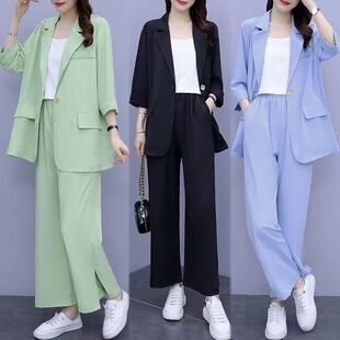 西装套装女2025春季新款时尚气质职业装休闲仿亚麻棉麻西服两件套