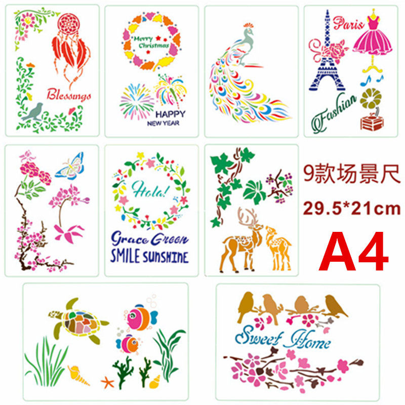A4手抄报模板中小学生绘画尺场景主题花边孔雀铁塔池塘烟花9张