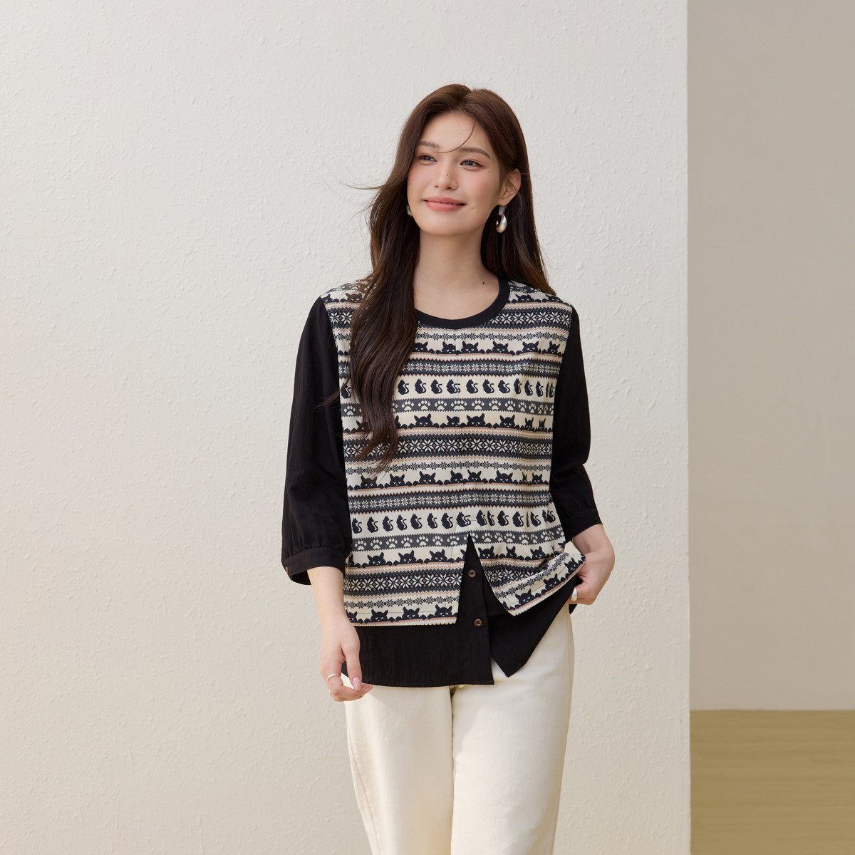 【复古休闲慵懒套装】纤莉秀大码女装宽松舒适两件套胖mm夏装新款