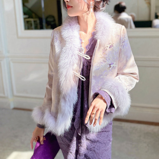 新款韩版提花狐狸毛羽绒内胆外套冬季新款新中式设计短款上衣女