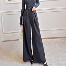 【新品9折】冬季加绒加厚高腰宽松阔腿裤女时尚毛呢气质直筒裤