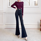 高品质显瘦OL女裤 韩版 长裤 女秋新款 高腰黑色喇叭裤 弹力通勤休闲裤