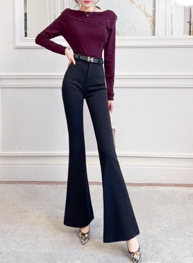 【新品9折】黑色喇叭裤弹力通勤休闲裤长裤女秋新款高品质显瘦OL