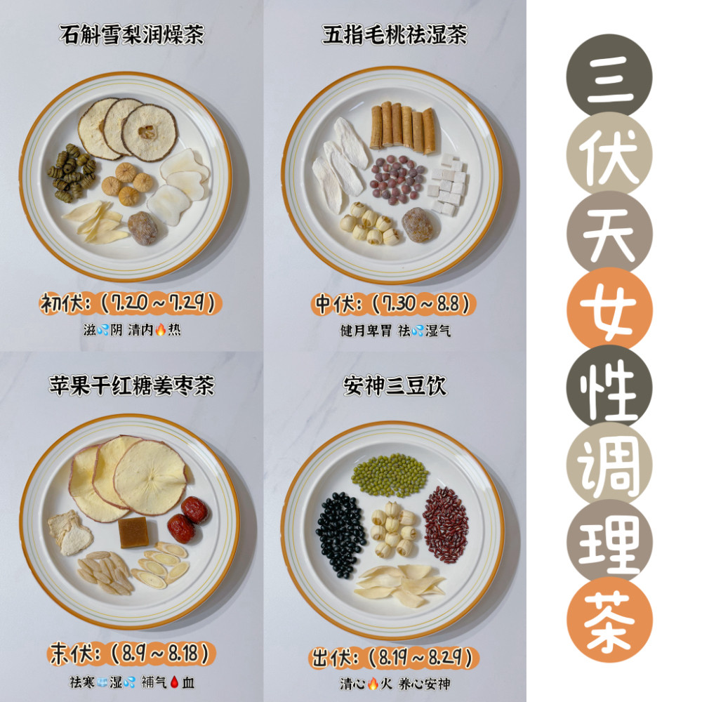 三伏天女性调理茶饮清心火肝火养脾胃驱寒去湿补气血姜枣茶三豆饮