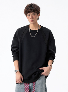 重磅华棉350g拼接圆领长袖卫衣男W5127特P35 W5127J加绒特P40