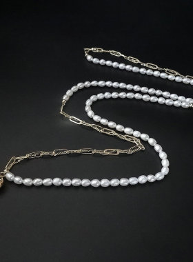 法式拼接纯天然淡水珍珠毛衣链