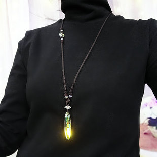 心中有你奥地利水晶项链长款毛衣链长方行冰条吊坠条纹项坠纯手工