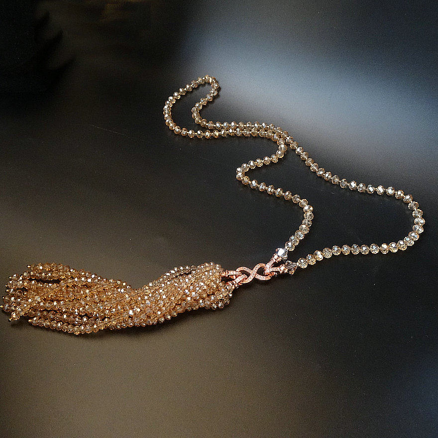 奥地利水晶毛衣链民族风挂件流苏双穗子高档长款项链仙配饰材料包