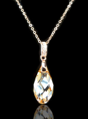 水晶纯银电镀18k金颈链吊坠