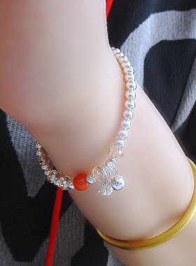 小心愿 S925纯银圆珠手链ins小众设计南红好运手串可爱莲蓬小吊坠