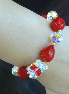 水晶手链大红色气质女民族风时尚