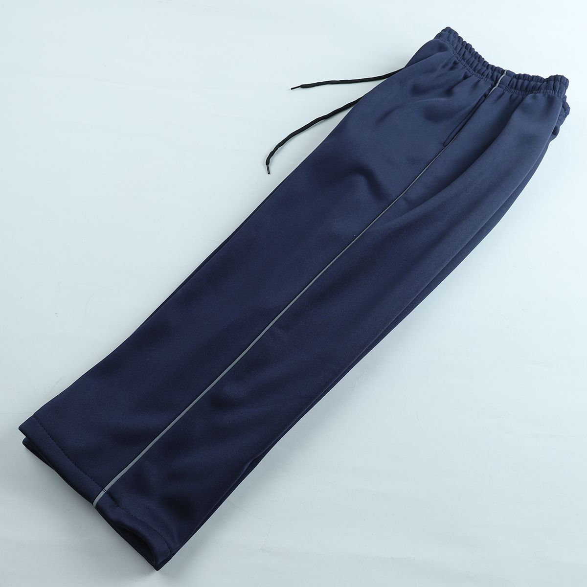 藏蓝色冬季加绒加厚校服裤子细灰条初高中运动裤男女直筒保暖校裤