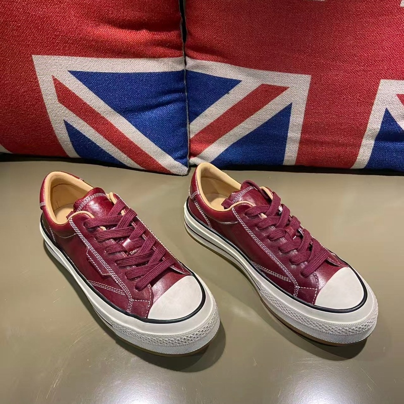 卡斯丹2025秋新欧货牛皮厚底板鞋女圆头系带深口休闲鞋百搭女单鞋