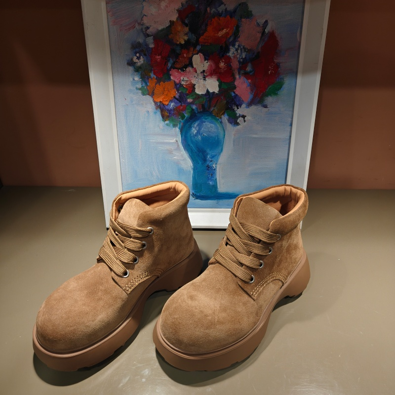 卡斯丹2025秋欧货新款牛皮厚底马丁靴圆头粗跟系带短靴百搭休闲鞋