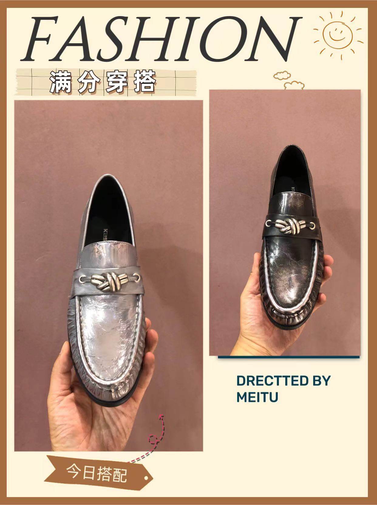 欧货女鞋2024秋季新款擦色牛皮平底圆头灰色小皮鞋英伦时尚乐福鞋