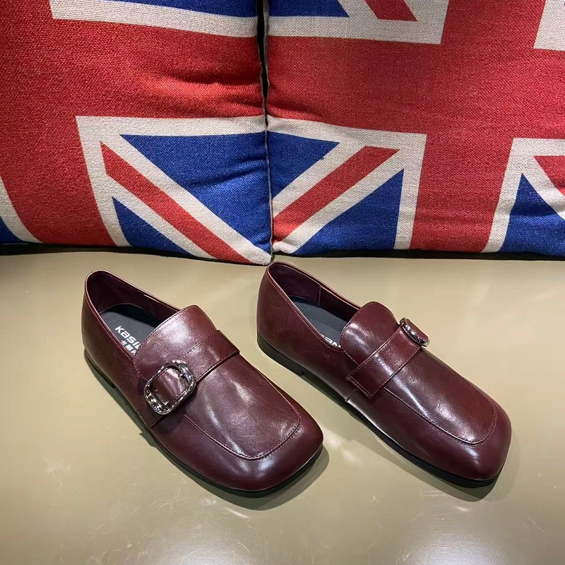 卡斯丹2025秋英伦风欧货新款胎牛皮乐福鞋女平底方头平跟深口单鞋