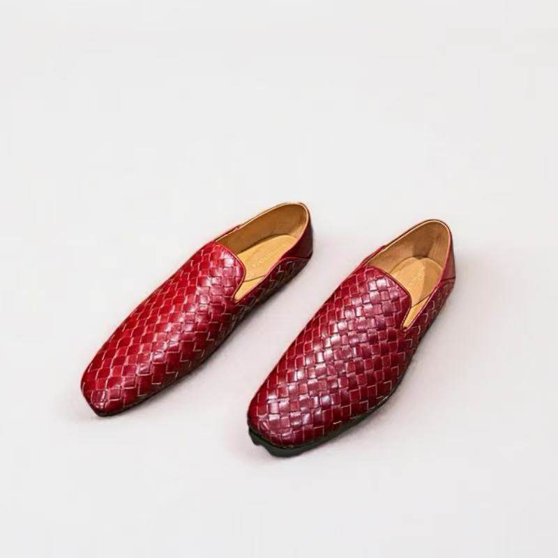 2025秋欧货新品羊皮编织软底深口单鞋女小方头平底舒适百搭乐福鞋