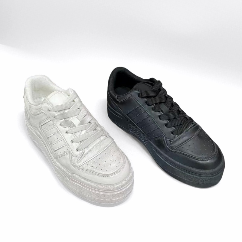 2025秋新品欧货牛皮厚底休闲板鞋女平底软底深口系带阿甘女德训鞋