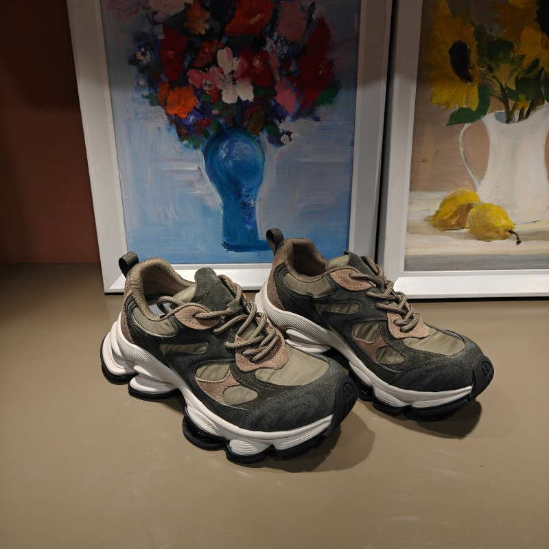 卡斯丹2025秋欧货新款牛皮厚底拼色老爹鞋女圆头系带增高休闲女鞋