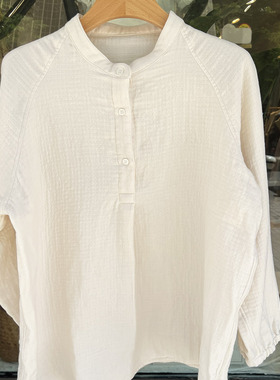 内ye野棉花糖三重纱睡衣单品单件长袖上衣睡衣家居服纯色绿色纯棉