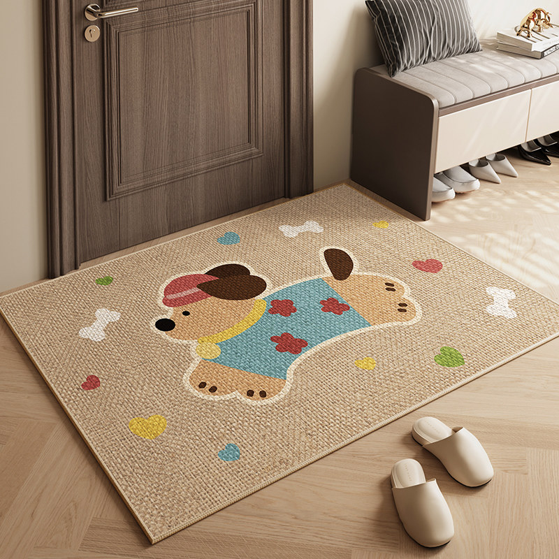 卡通小狗入户门地垫仿亚麻加厚耐磨进门口地毯家用玄关可裁剪脚垫,居家布艺,入户地垫,淘宝优惠券,粉丝福利购,淘宝优惠卷