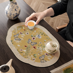 中式禅意干泡台茶席中国风吸水茶桌茶盘垫茶室喝茶桌垫布茶水杯垫