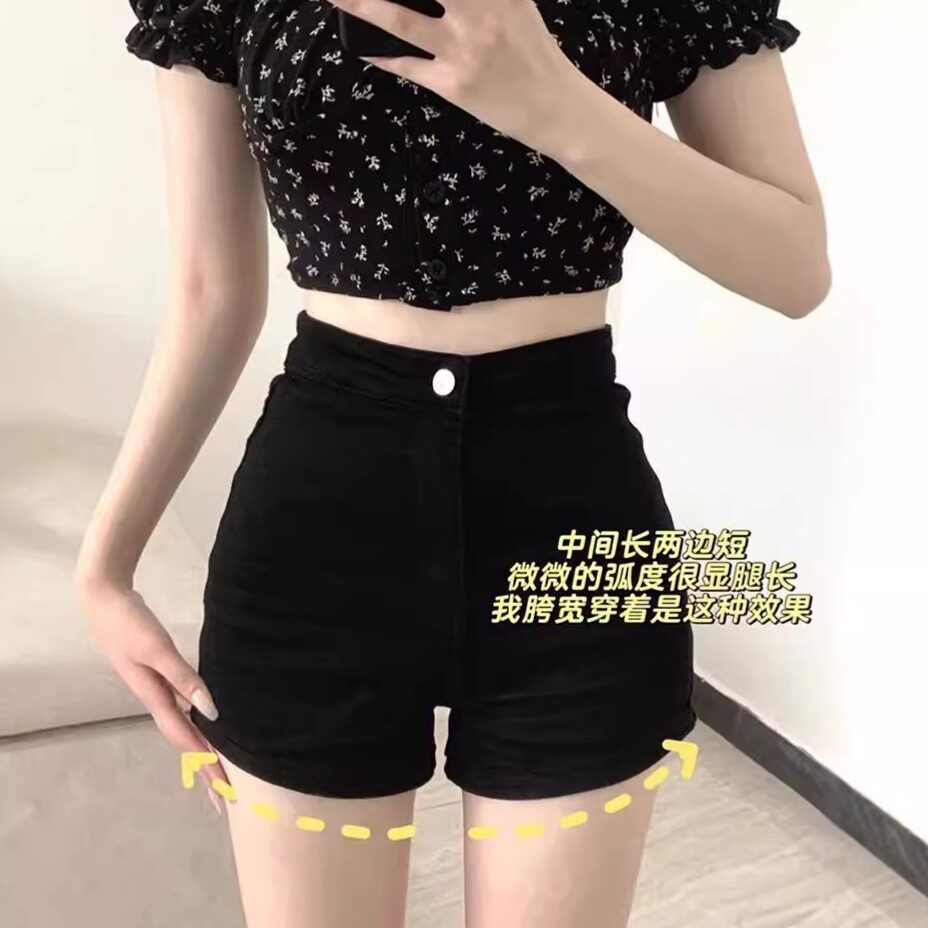 小个子黑色紧身西装短裤女2025夏季高腰显瘦辣妹a字热裤美式裤子图片