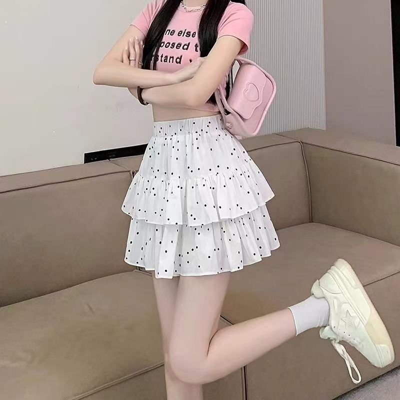 波点蓬蓬蛋糕短裙女2026新款夏季半身裙胖妹妹高腰a字伞裙百褶裙
