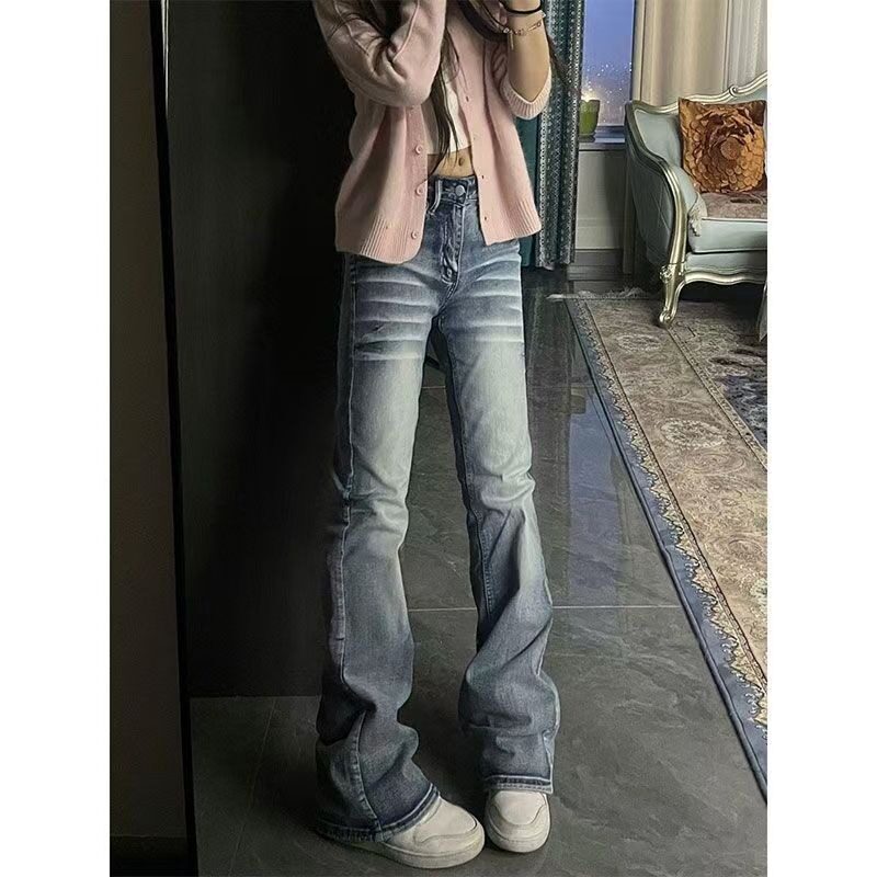 美式高街低腰微喇牛仔裤女夏季新款辣妹设计感小众修身百搭弹力