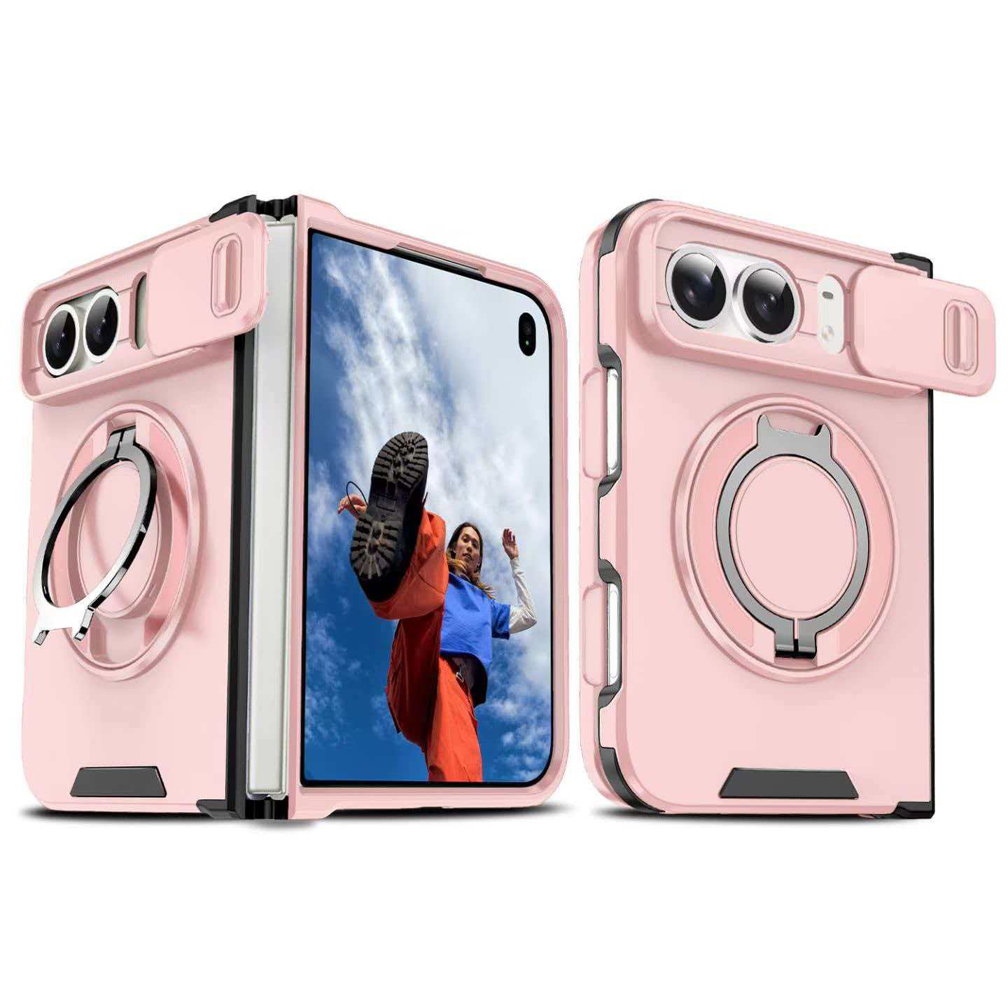 适用iphone Duo苹果折叠机手机壳 全包摄像头盖推窗360旋转支架 磁吸 军士 盔甲 铠甲 防摔 纯色 高档 气囊图片