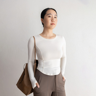 白色上衣秋 JENUNIQUE面膜质地美式 修身 套指短款 收腰正肩t恤女长袖