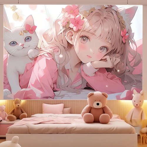 二次元女孩人物动漫海报墙贴纸宿舍卧室装饰自粘画背景墙壁画墙纸