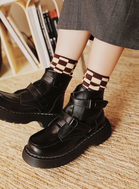 ANN and SAM 帅气魔术贴松糕高帮马丁靴2025新品秋冬女英伦保暖