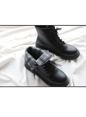 ANN and SAM 黑色牛津中性高帮保暖英伦风靴子女鞋 2024新品秋冬