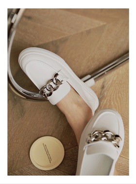 ANN and SAM 白色真皮平底乐福鞋 敲软 2025新品 春夏