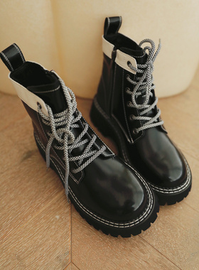 ann and sam马丁靴女2025早秋新款漆皮欧洲站全皮白色短靴子潮