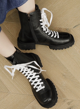 95折 ANN and SAM定制复古方头英伦帅气到不行黑色马丁皮鞋