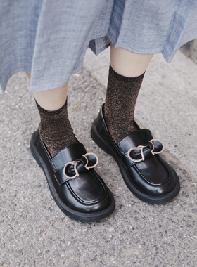 ANN and SAM  蝴蝶结小皮鞋双色质感 平底乐福鞋2025新品春夏