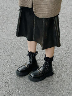 火爆啦 SAM 金属横条黑色乐福鞋 学院增高松糕 ANN 2025新品 and