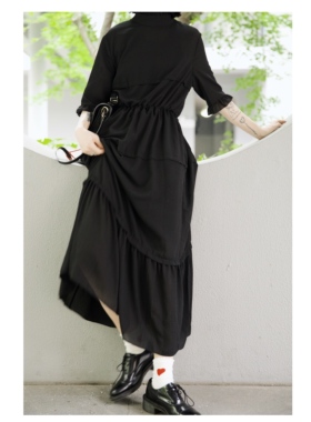 ANN and SAM2024 春夏季暗黑雪纺雪纺肌理少女短袖连衣裙女中长裙