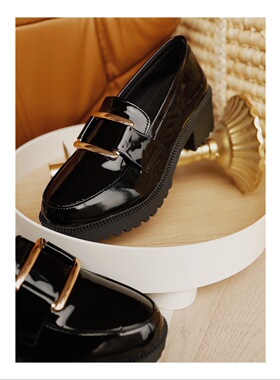 ANNandSAM 方扣金属黑色乐福鞋单鞋2025新品春夏