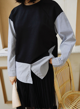 ANN and SAM秋季小帅气 无性别拼接条纹衬衫