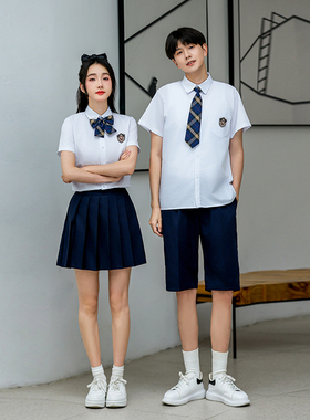 中学生班服毕业套装六年级学院风校服白衬衫藏青短裙小学生演出服