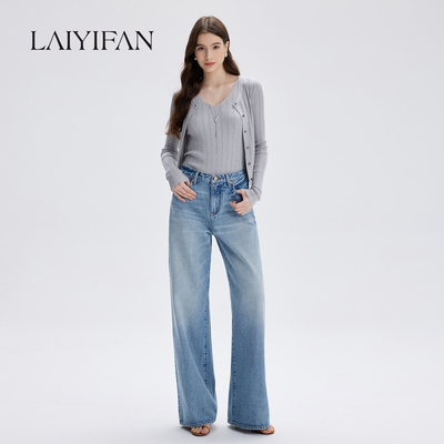 LAIYIFAN棉质垂坠质感阔腿牛仔裤