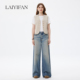 LAIYIFAN 高腰宽松休闲长裤 不输千元 值得入蓝色磨白阔腿牛仔裤